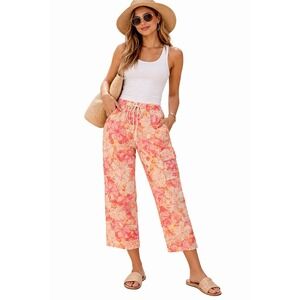 Talbots Perfect Crop Pant Womens 8 Petite Pink Floral Resort Summer Linen Tencel